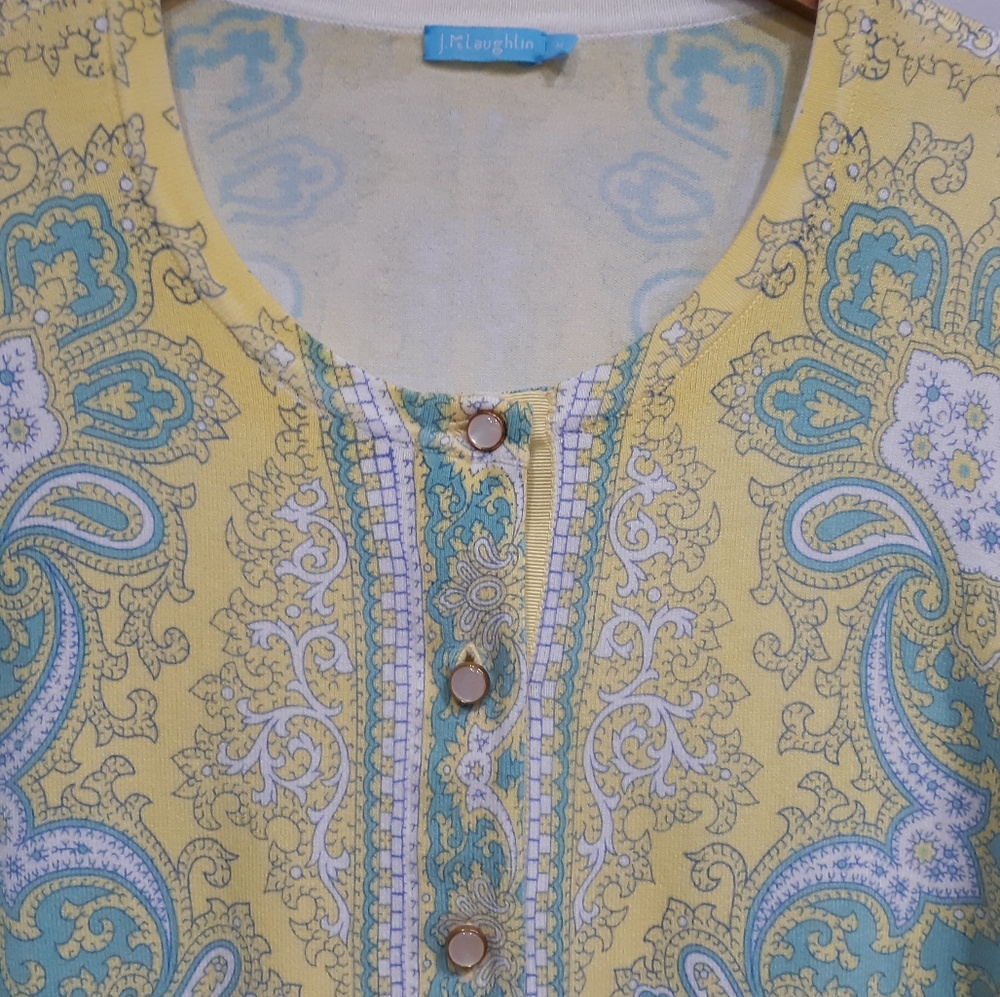 J. McLaughlin Paisley Pearl Button Sweater sz M